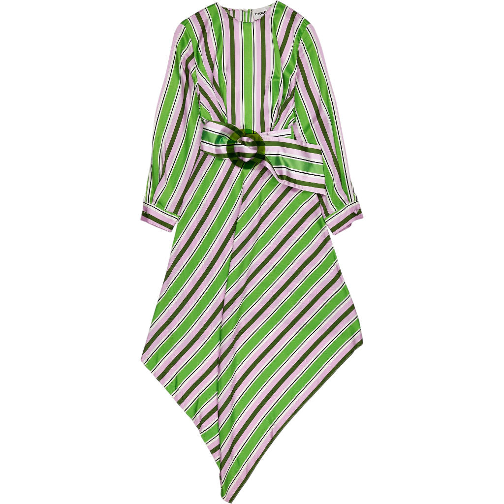 Chictopia Green Pink Striped Asymmetric Dress