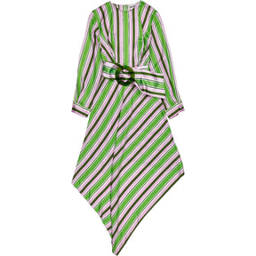 Chictopia Green Pink Striped Asymmetric Dress