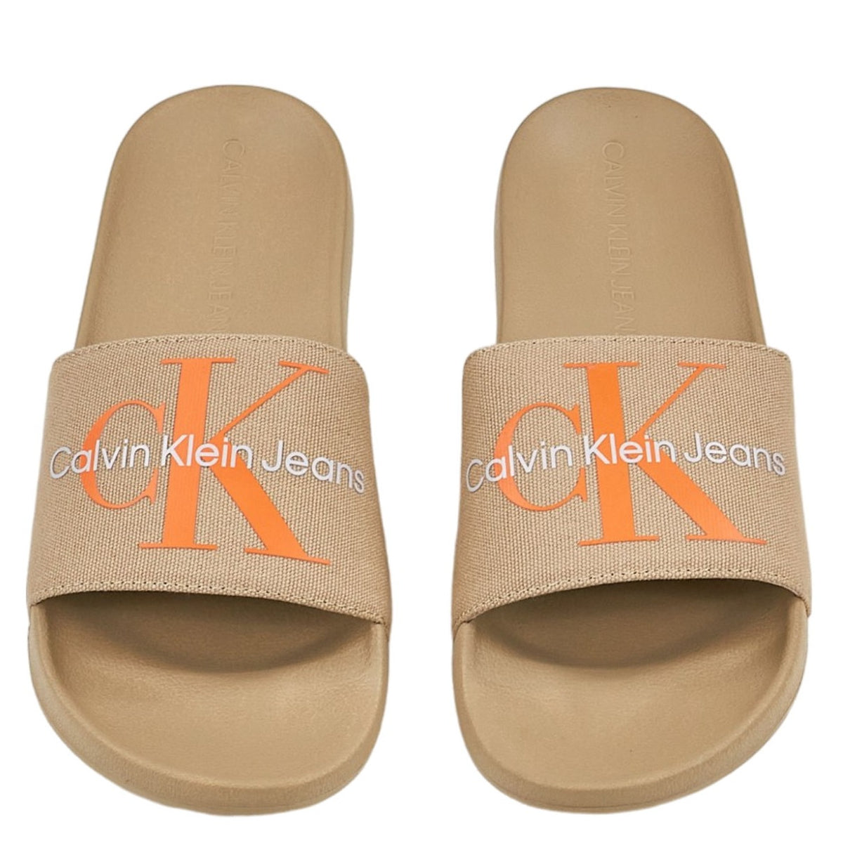 Calvin Klein Jeans Beige Monogram Logo Sliders