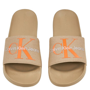 Calvin Klein Jeans Beige Monogram Logo Sliders