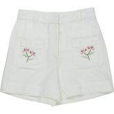 WYSE White Cotton Linen Embroidered Shorts