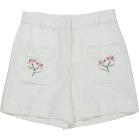 WYSE White Cotton Linen Embroidered Shorts