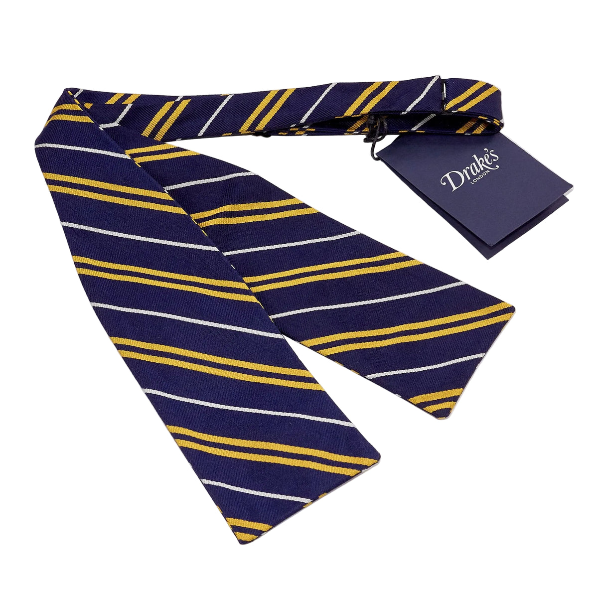 Drake's Navy Yellow Striped Silk Bow Tie