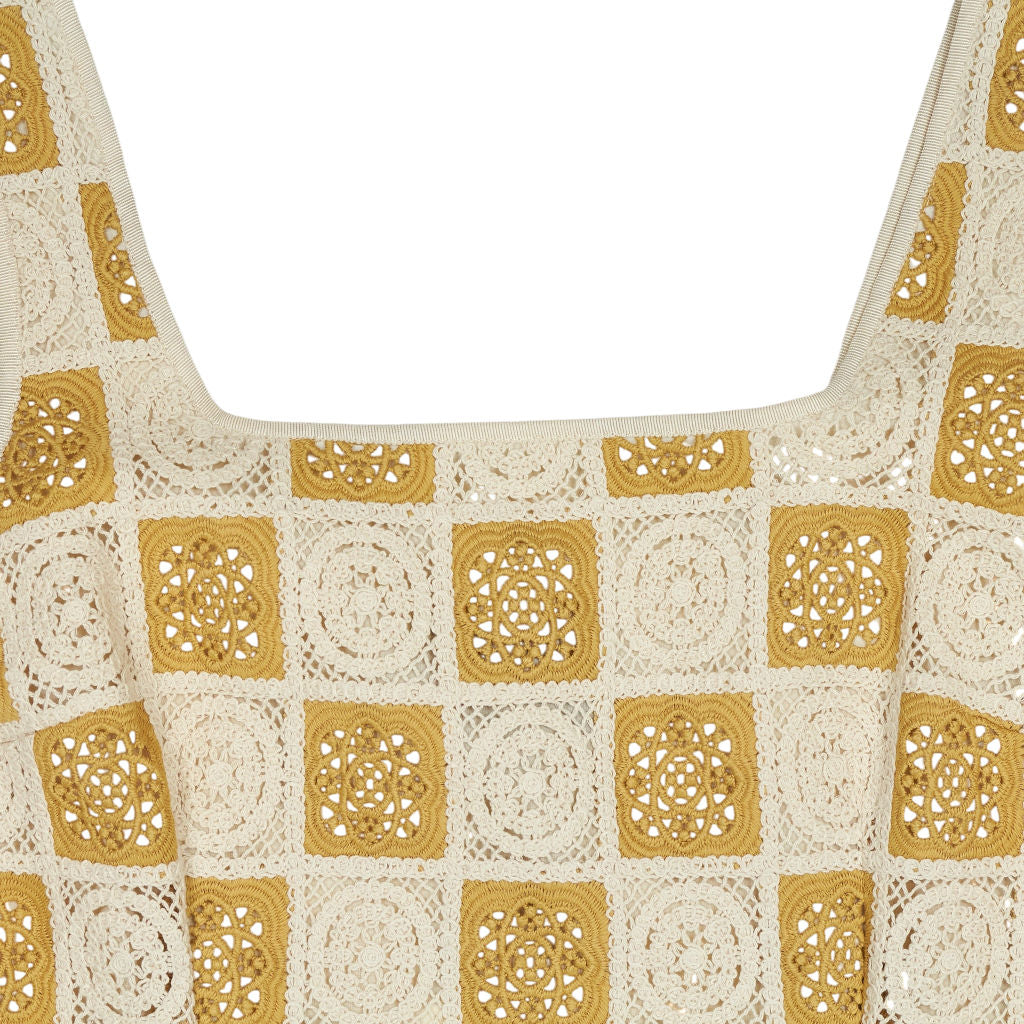 Whistles Cream Yellow Cotton Crochet Midi Dress