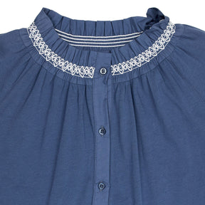 NRBY Blue Cotton Blouse with Embroidered Trim