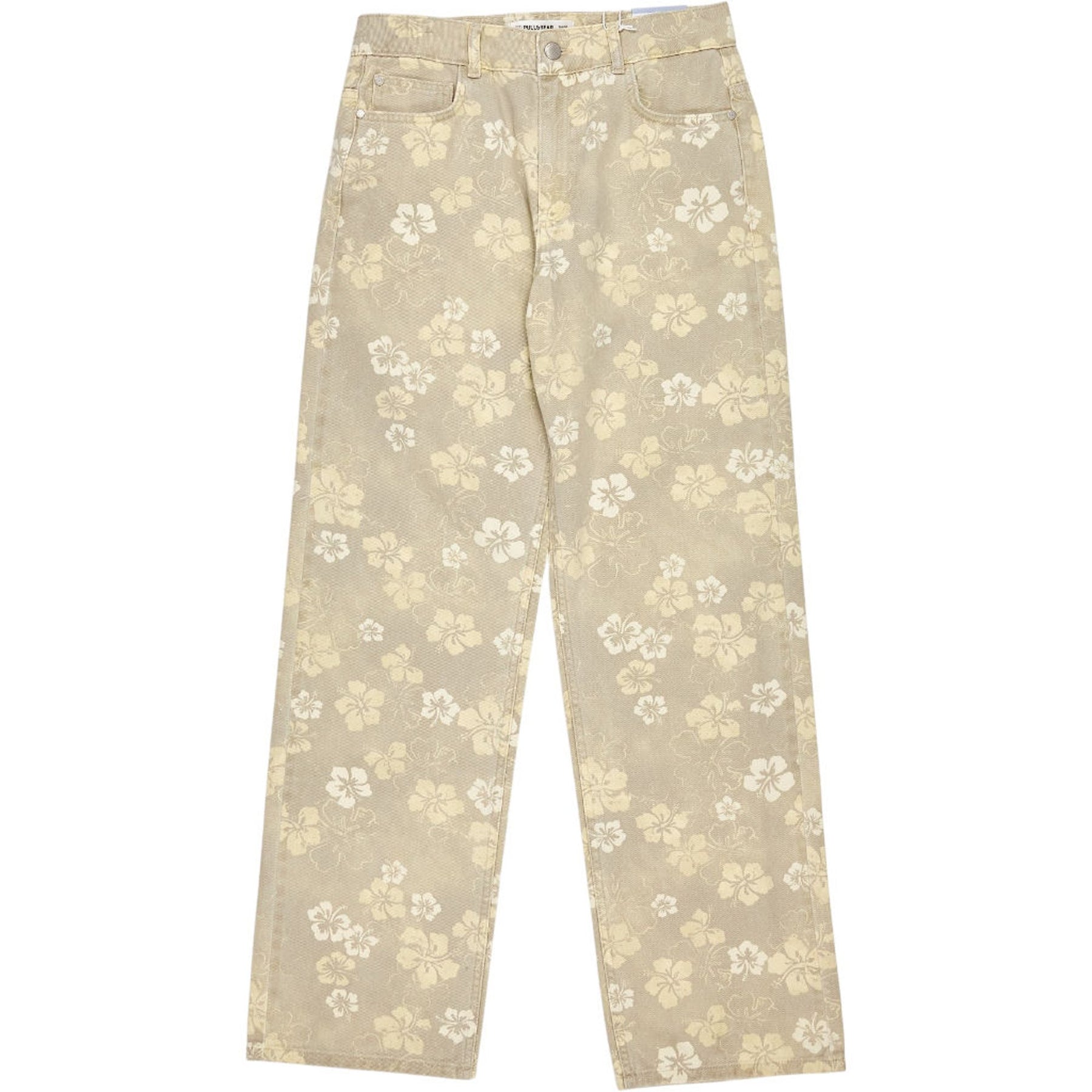 Pull & Bear Beige Floral Straight Jeans
