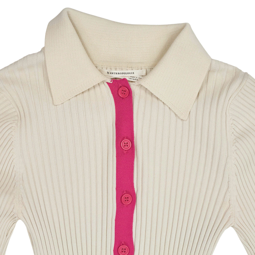 Anthropologie Cream Ribbed Long Sleeve Top
