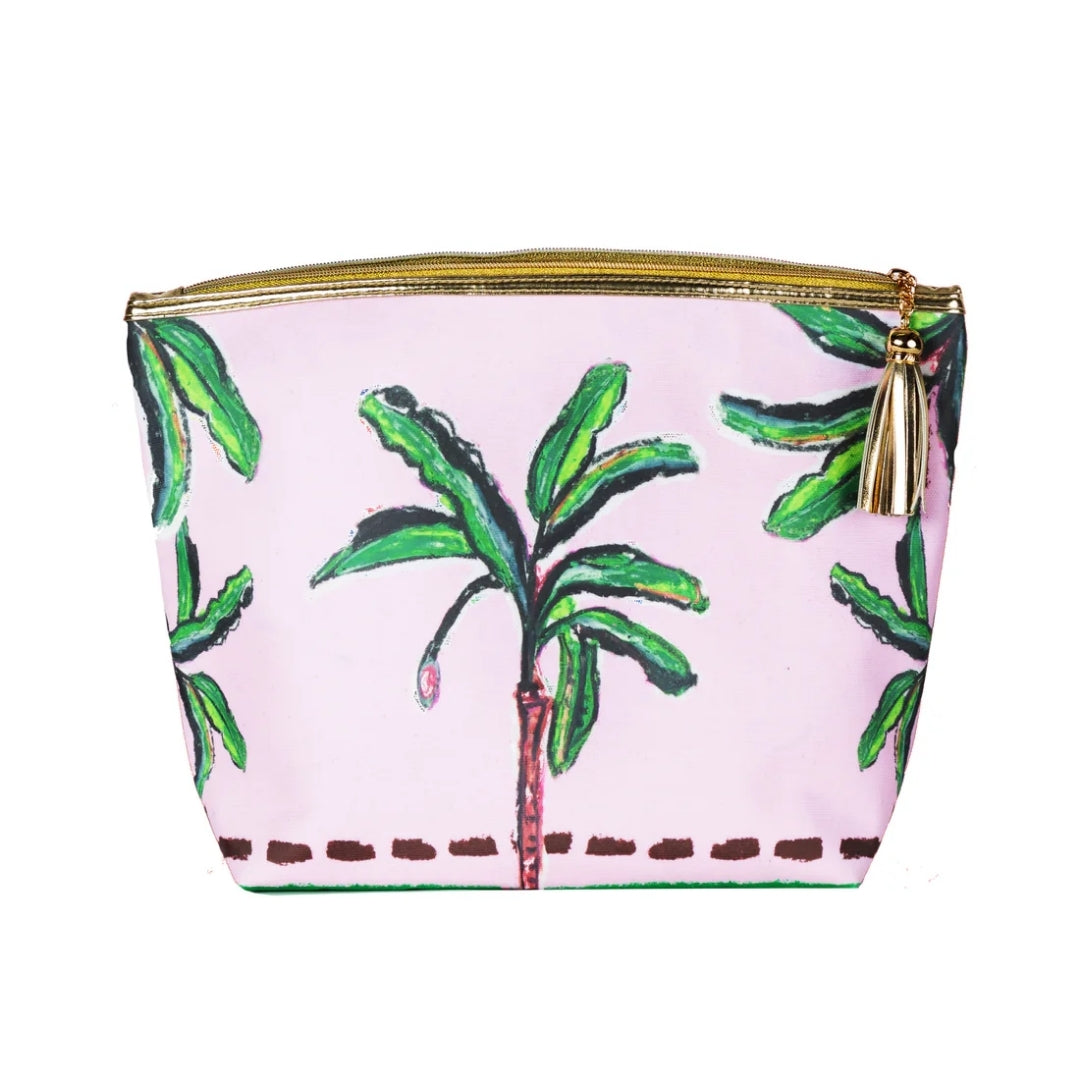 Makeup Bag - Pink Palm With Gift Box