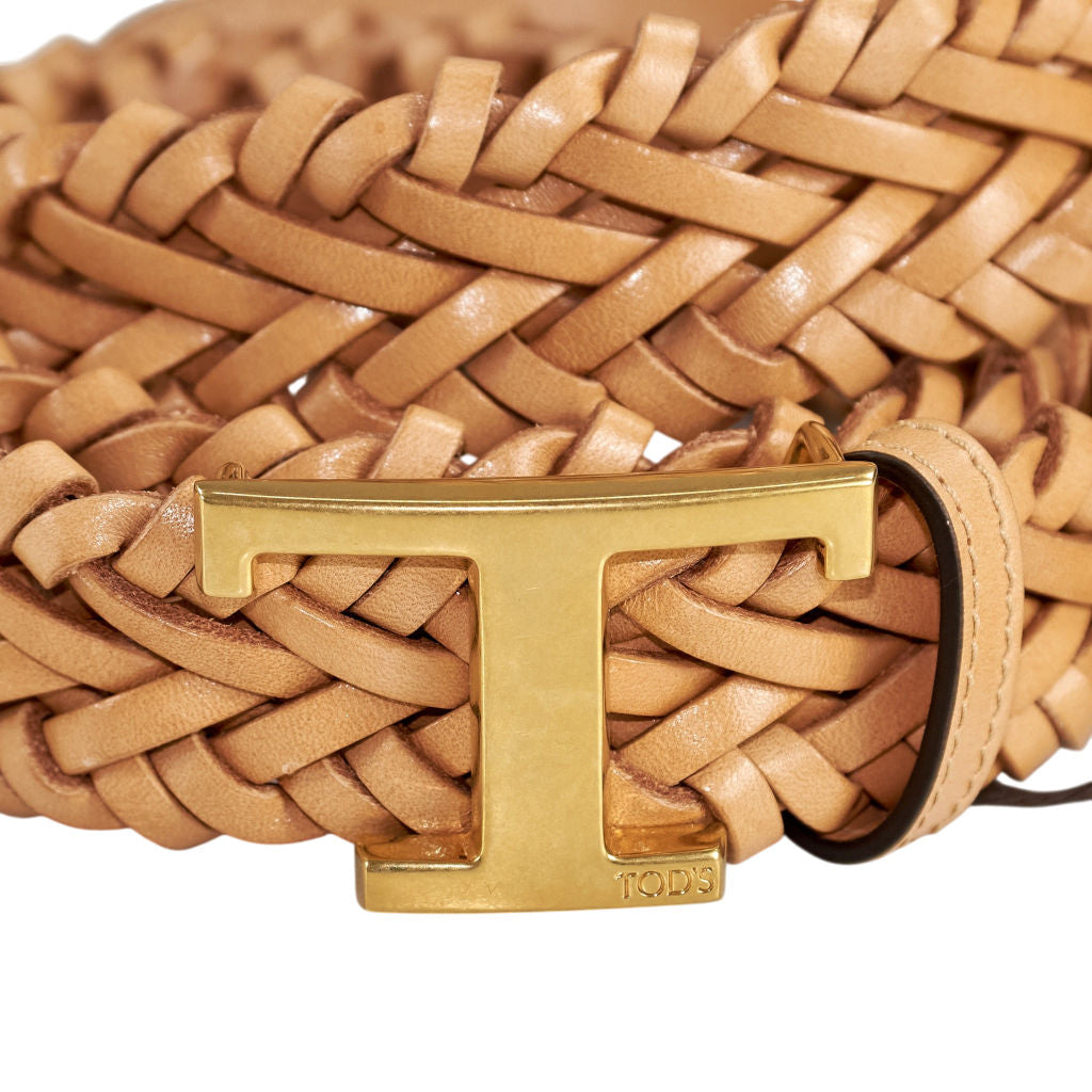 Tod's Beige Leather Braided Belt