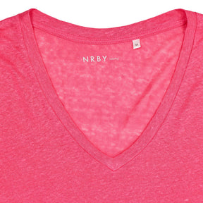 NRBY Pink Linen Slub V-Neck T-Shirt