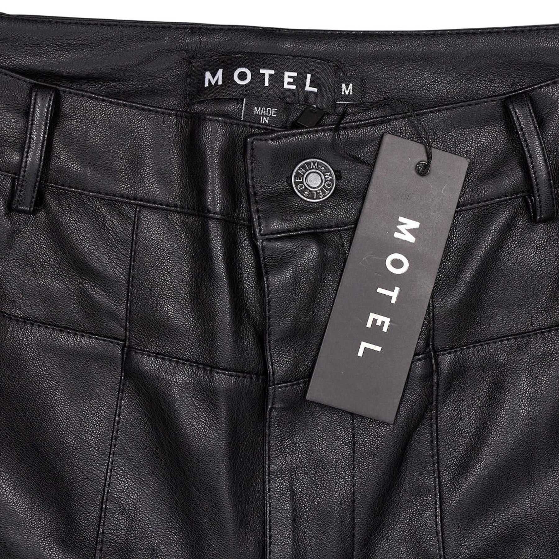 Motel Black Zolo PU Patchwork Trousers