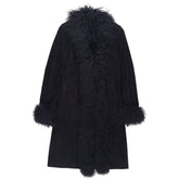 Joseph Black Sheepskin Coat with Fur Trim