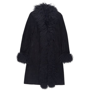 Joseph Black Sheepskin Coat with Fur Trim