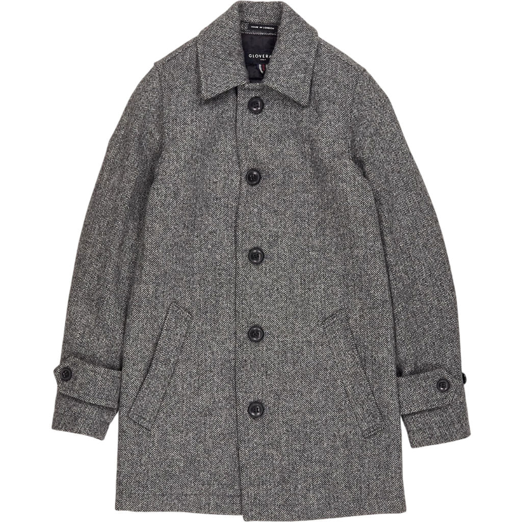 Gloverall Grey Herringbone Wool Coat