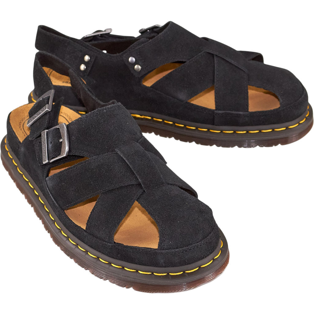 Dr. Martens Black Plush Suede Sandals