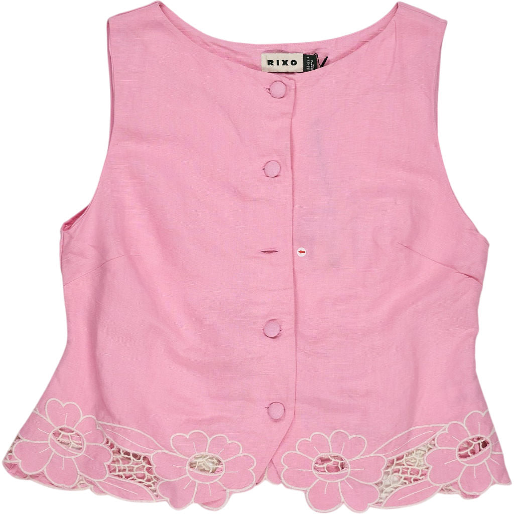 Rixo Pink Lucie Floral Embroidery Top