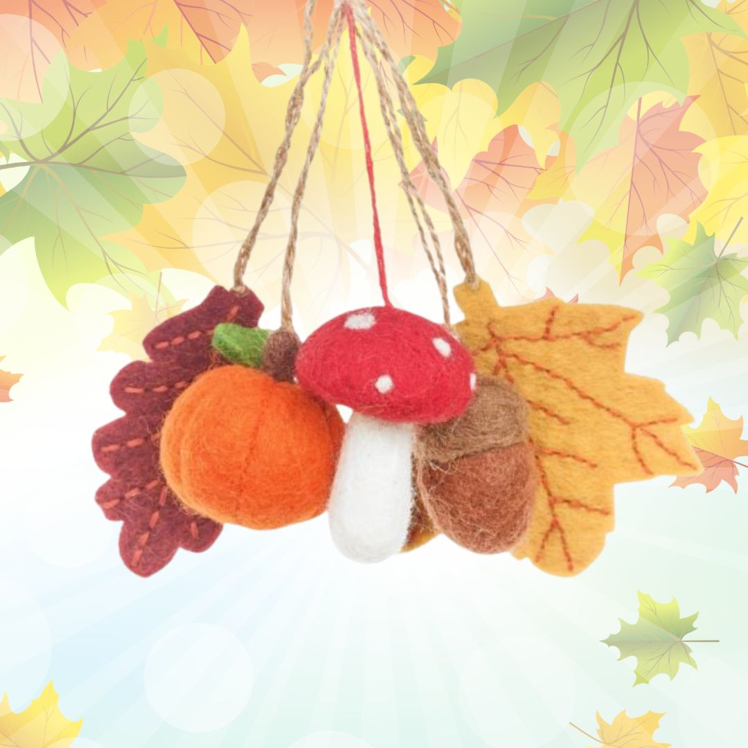 Handmade Felt Woodland Walks (Set of 5) Hanging Autumnal Decorations
