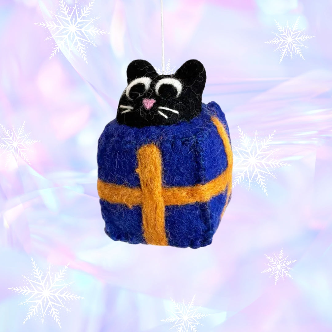 Roland, Cat in a Box Hanging Felt Ornament