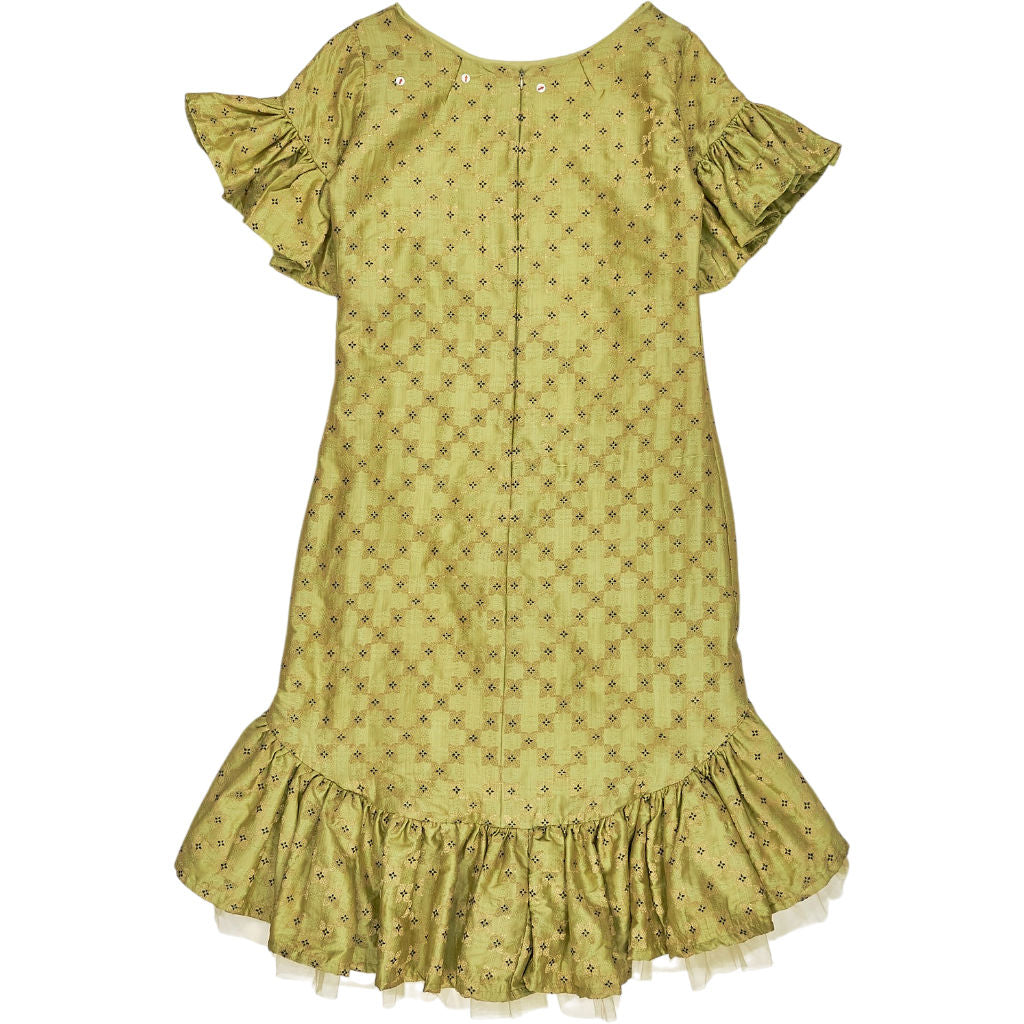 Nesavali Green Embroidered Ruffle Dress