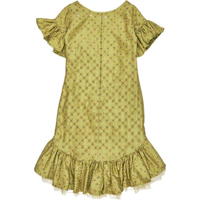Nesavali Green Embroidered Ruffle Dress