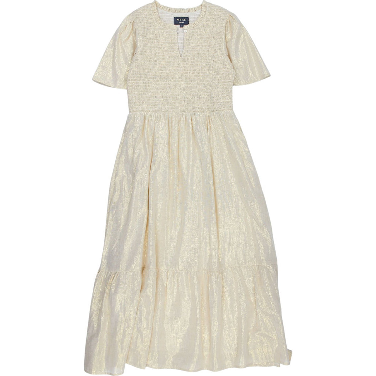 WYSE Gold Smocked Midi Dress