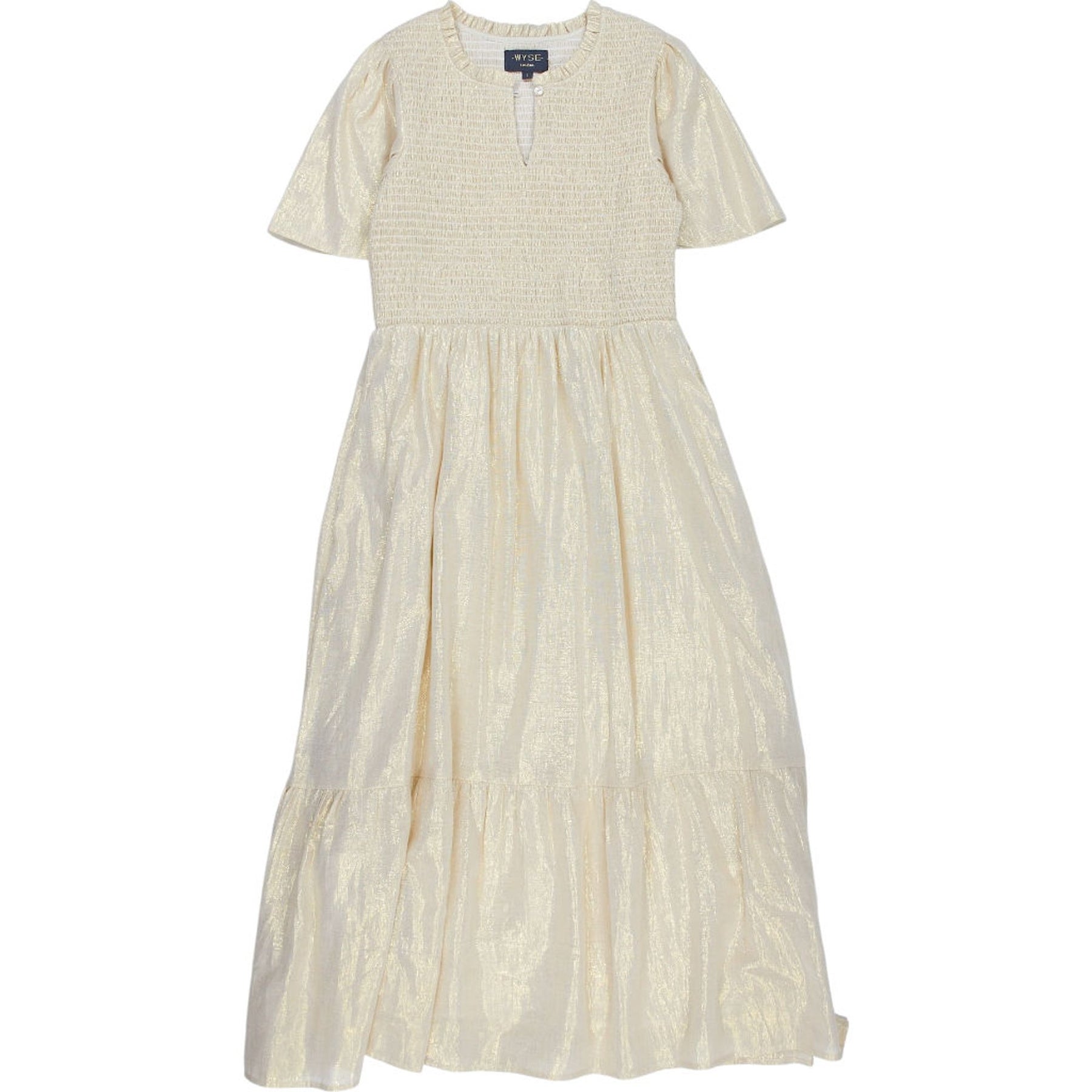 WYSE Gold Smocked Midi Dress
