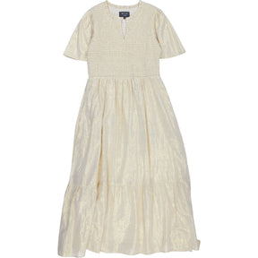 WYSE Gold Smocked Midi Dress