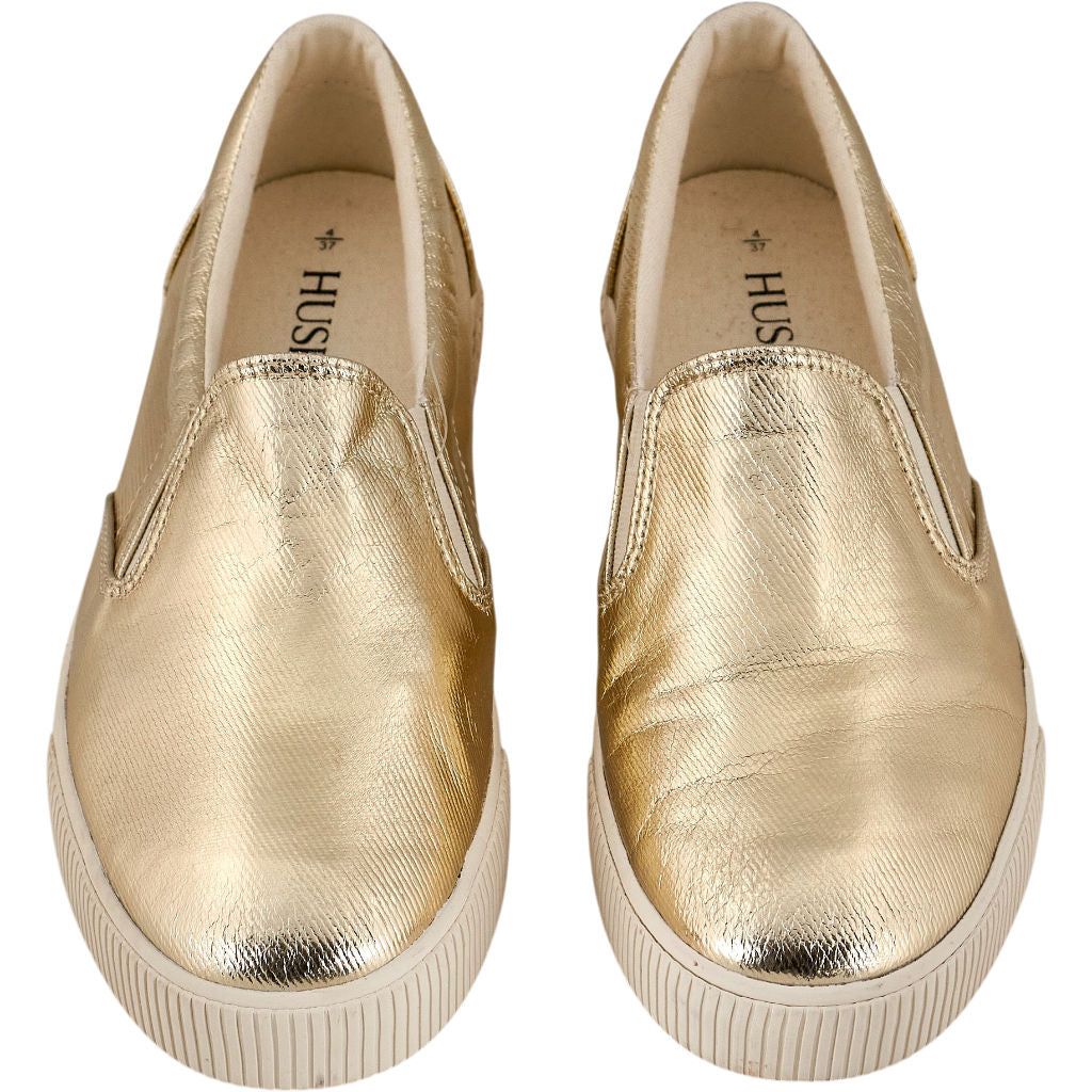 Hush Gold Metallic Canvas Gili Slip On Trainers