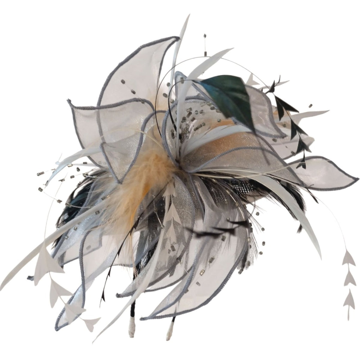 Magpie Accessories Feather Fascinator Blue, Black & Cream