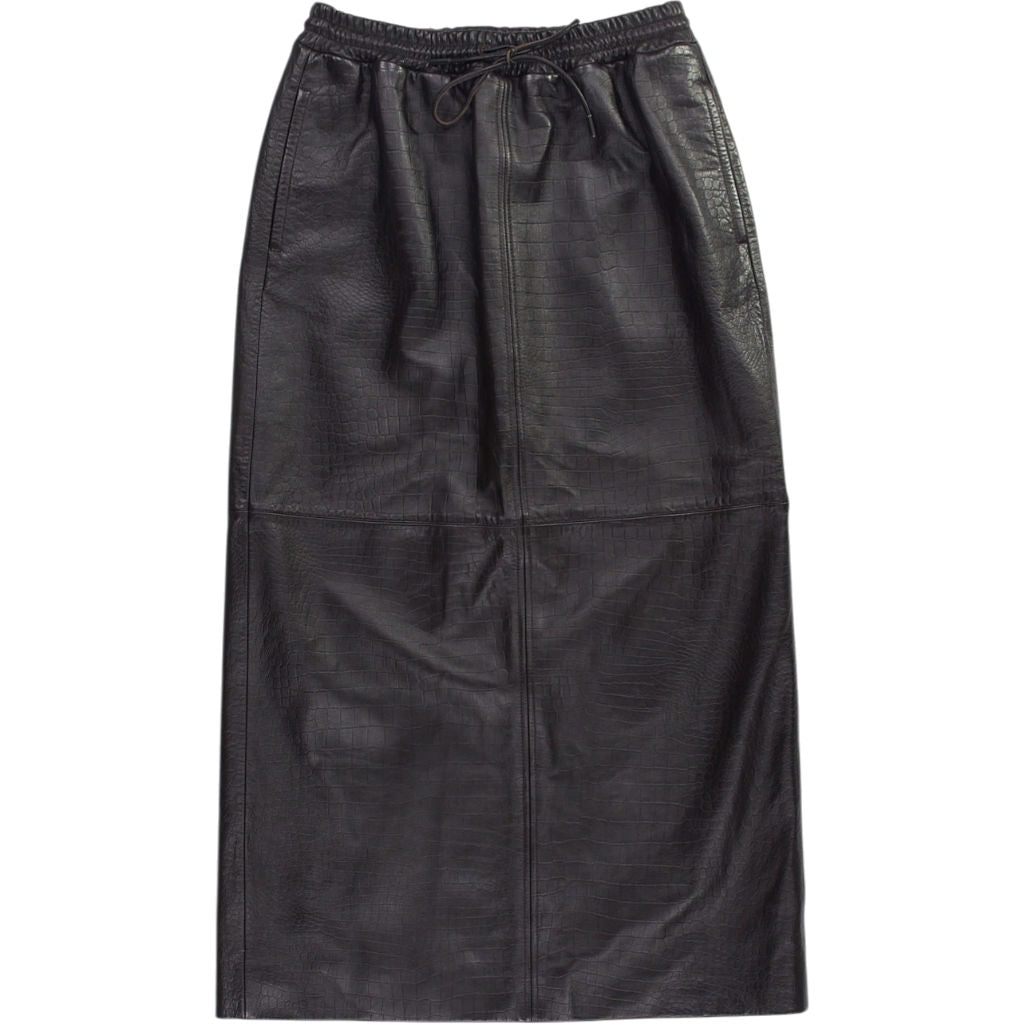 Hush Black Leather Croc Midi Skirt