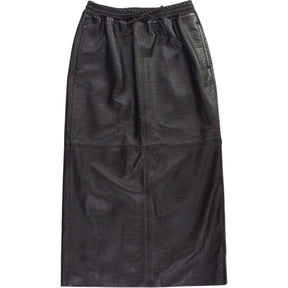 Hush Brown Crocodile Embossed Leather Midi Skirt