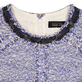 Teri Jon Blue Tweed Dress with Beaded Trim