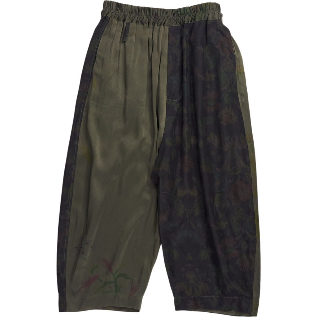 By Walid Green Floral Silk Trousers