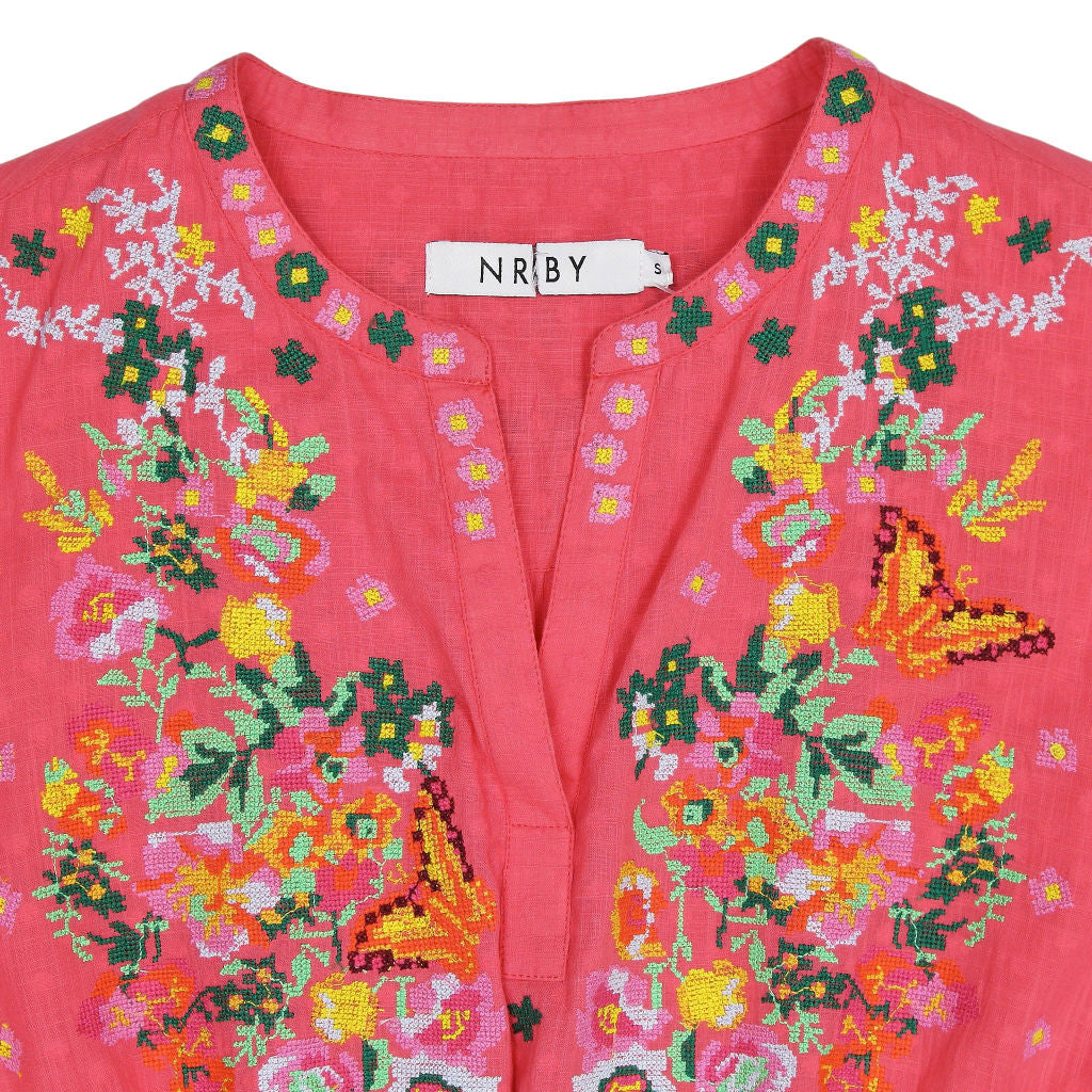 NRBY Pink Embroidered Midi Dress