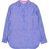 NRBY Blue Linen Pink Collar Blouse