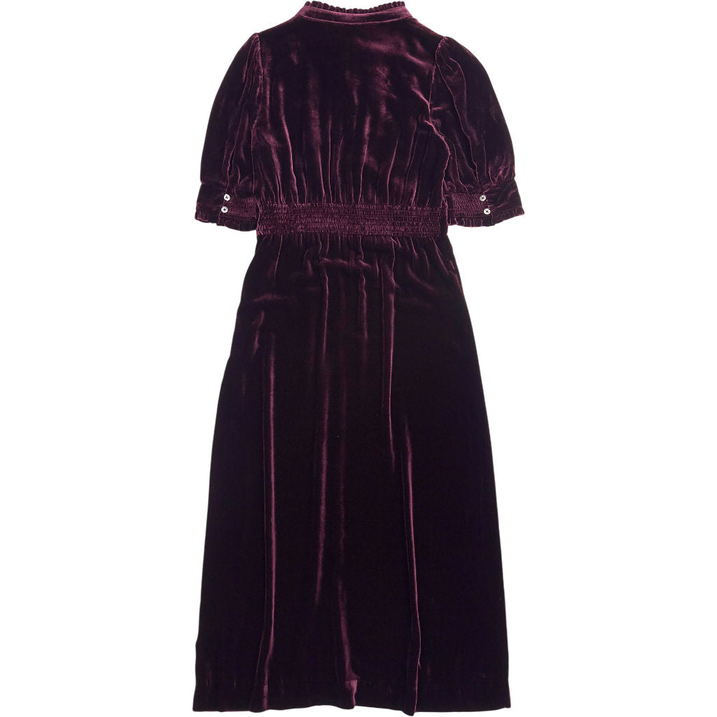 Wyse Deep Fig Burgundy Silk Velvet Paulina Dress