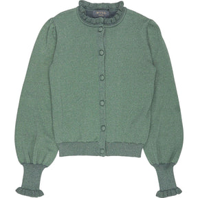 Wyse Sage Green Selena Ruffle Neck Cardigan