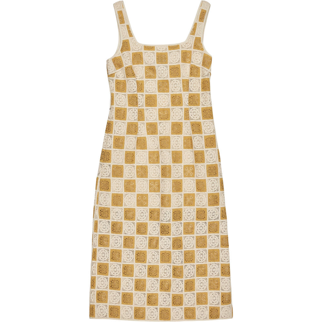Whistles Cream Yellow Cotton Crochet Midi Dress