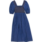 Wyse Blue Denim Smocked Dress