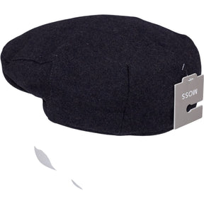 Moss Black Wool Flat Cap
