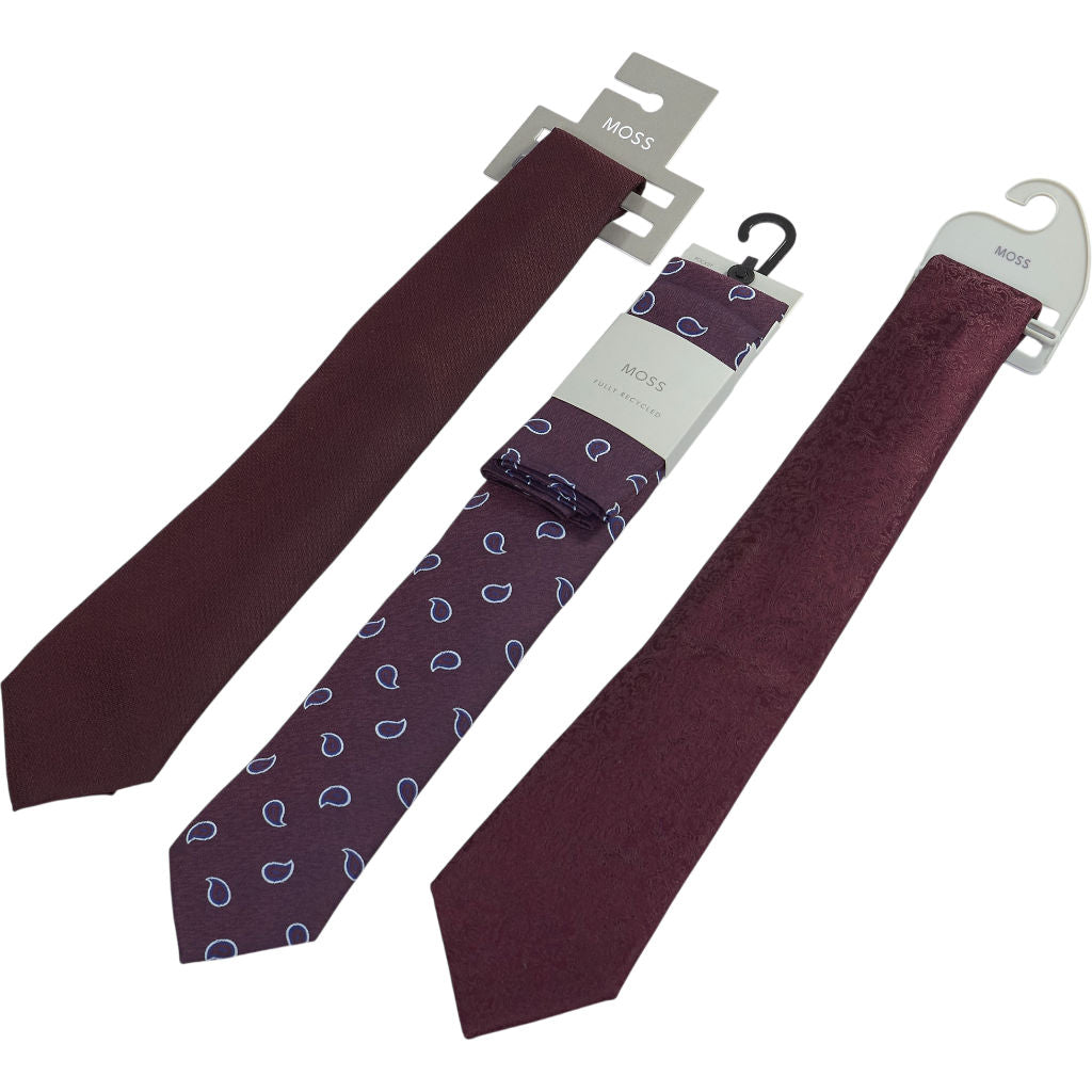 Moss Burgundy Silk Tie Bundle x 3