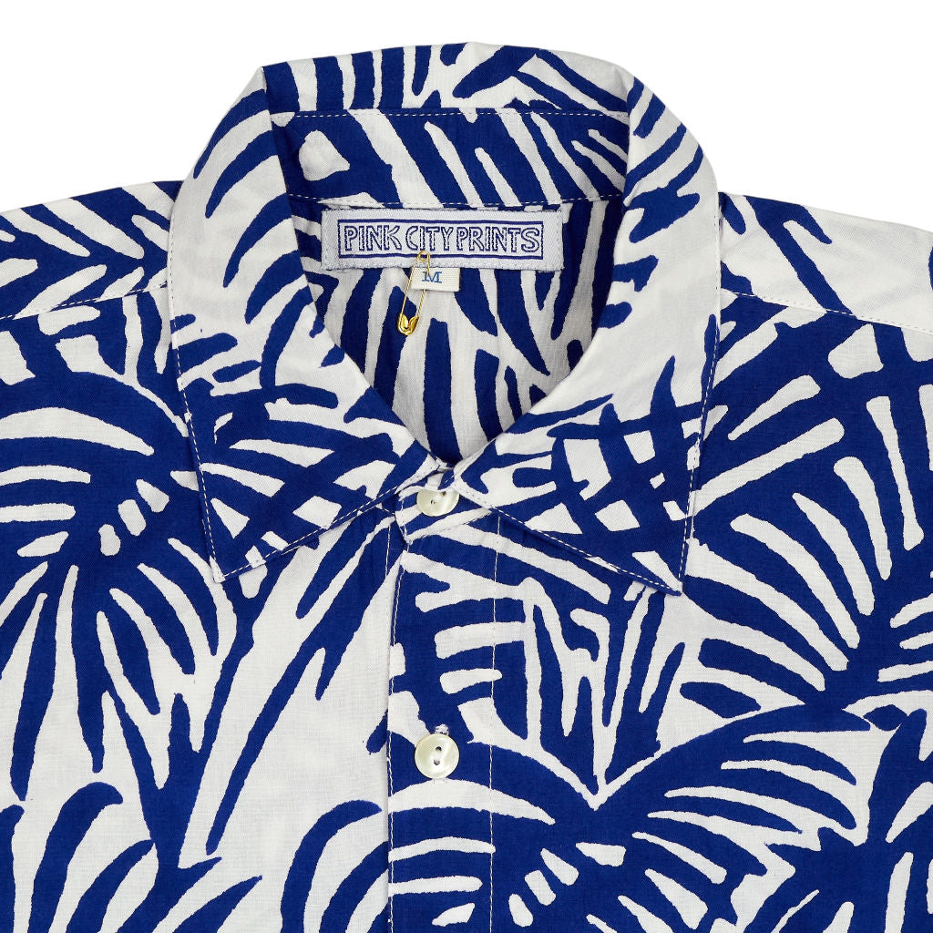 Pink City Prints Blue Leaf Pattern Shirt