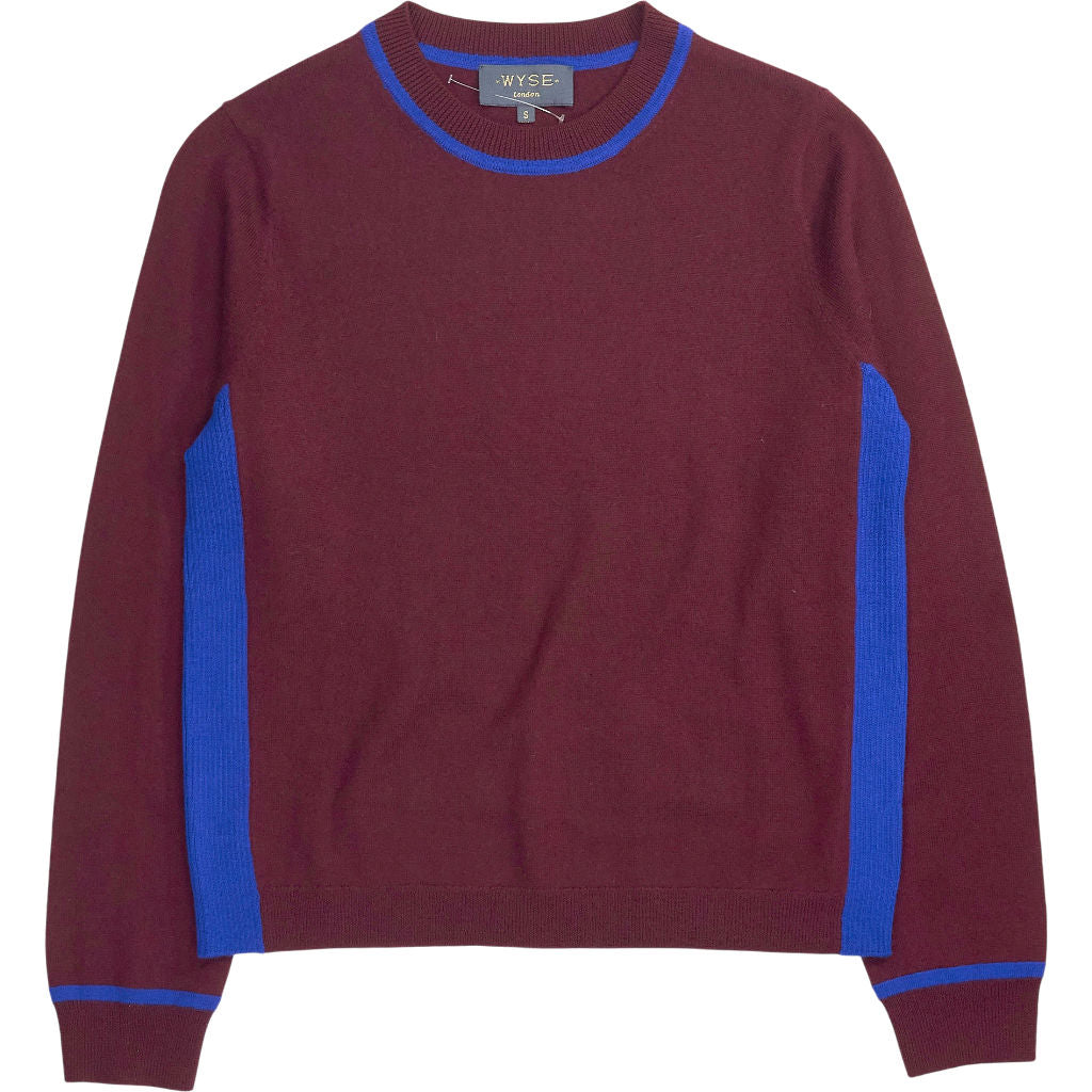 Wyse Burgundy Contrast Crew Neck Jumper