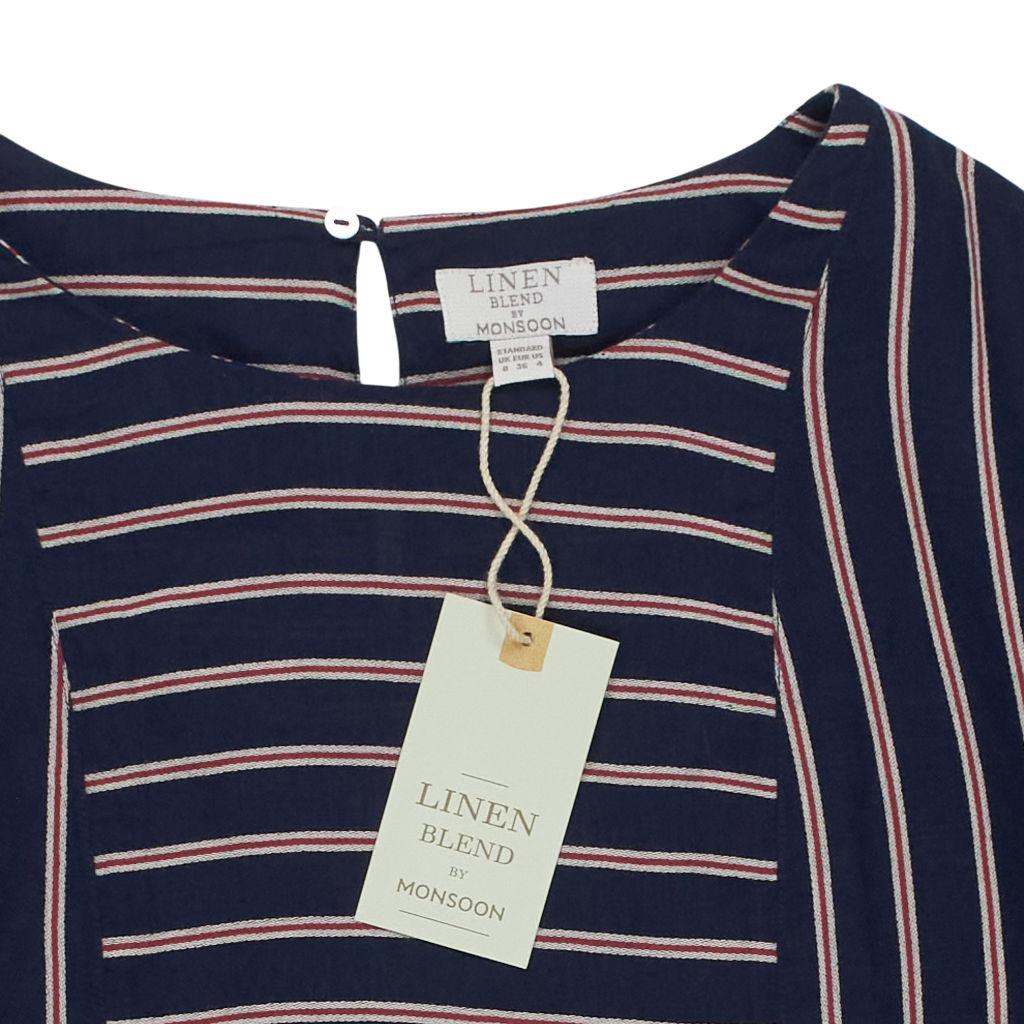 Monsoon Navy Linen Blend Striped Top