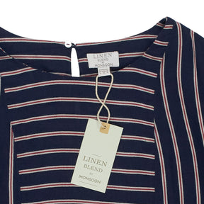 Monsoon Navy Linen Blend Striped Top