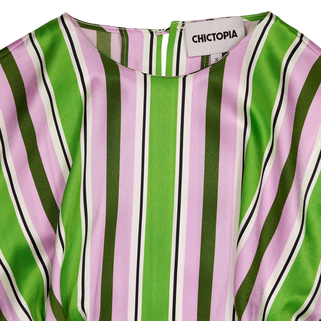 Chictopia Green Pink Striped Asymmetric Dress