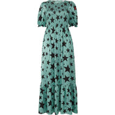 Scamp & Dude Shirred Top Maxi Dress Khaki with Black Star and Lightning Bolt