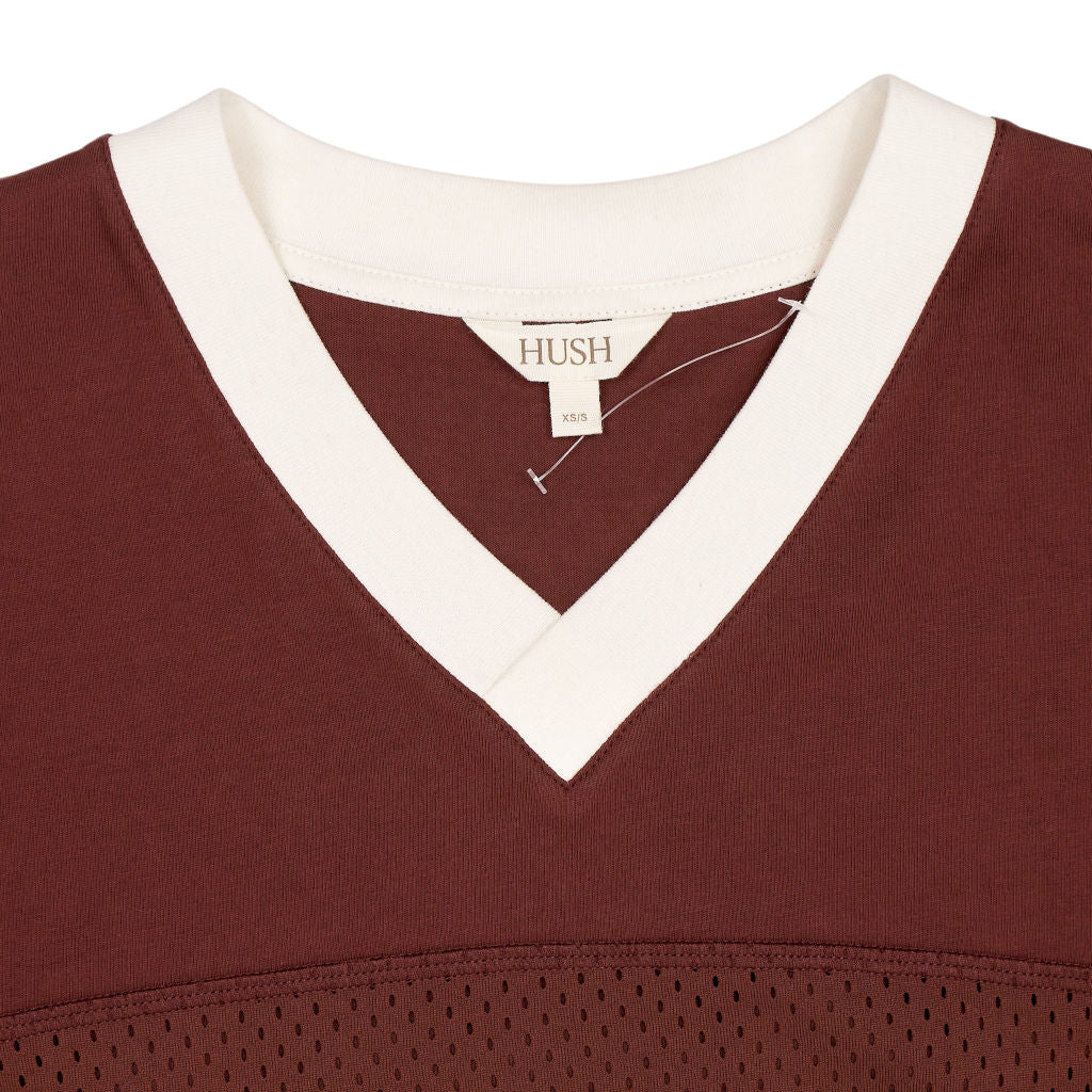 Hush Burgundy V-Neck Mesh T-Shirt