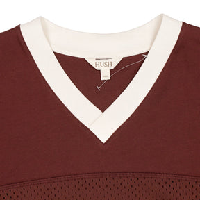 Hush Burgundy V-Neck Mesh T-Shirt