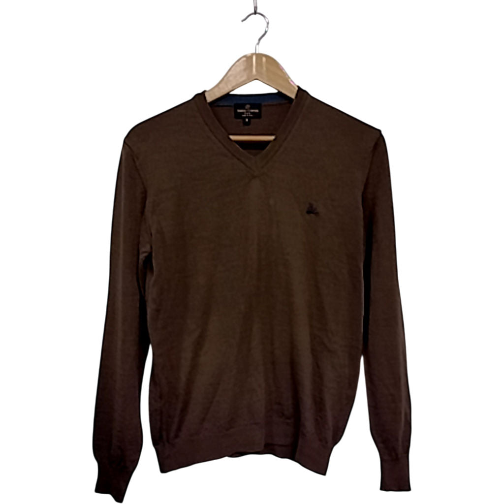 Simon Carter Brown Wool V-Neck Jumper